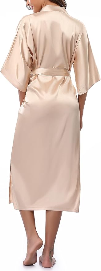 Women Kimono Long Robe Lightweight Bathrobe Soft Nightwear Comfy Nightgown