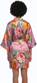 MissNina Women's Floral Satin Kimono Robes Short Silky Bridesmaid Robes Sleepwear