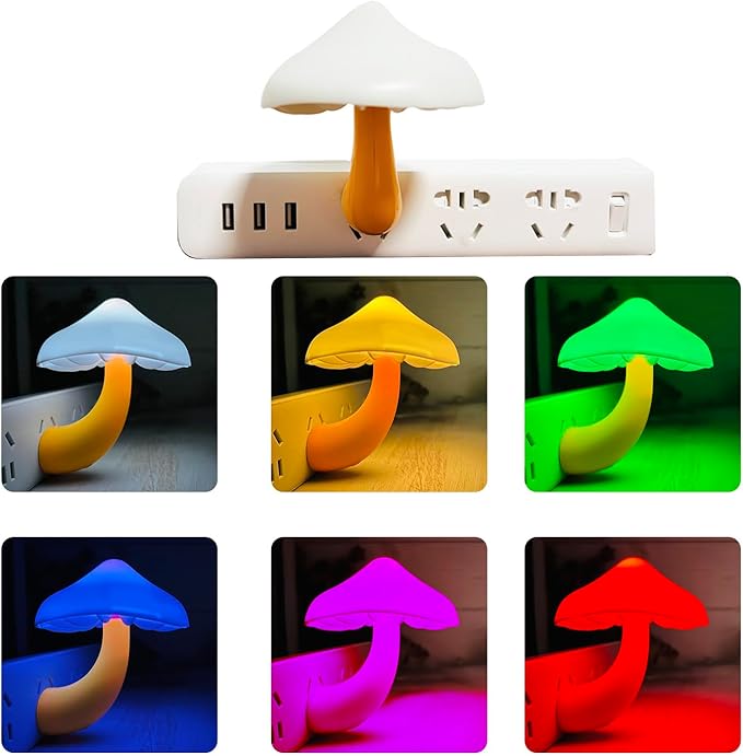ZEZHOU Sensor LED Mushroom Night Light Plug in Wall Mushroom Light Magic 7 Color Changing, Mini Dream Bed Colourful Nightlight for Kids Adults Pet for Bedroom, Bathroom, Stairs, Cute Lamp Gift Ideas