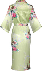 Valennia Women Long Silky Bathrobe Satin Kimono Robe Floral Printed Dressing Gown Sleepwear