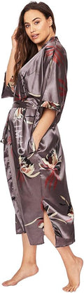 KIM+ONO Plus Size Luxury Kimono Robe for Women | Long Satin Floral Robe | Original Design | Removable Waist Tie Closure