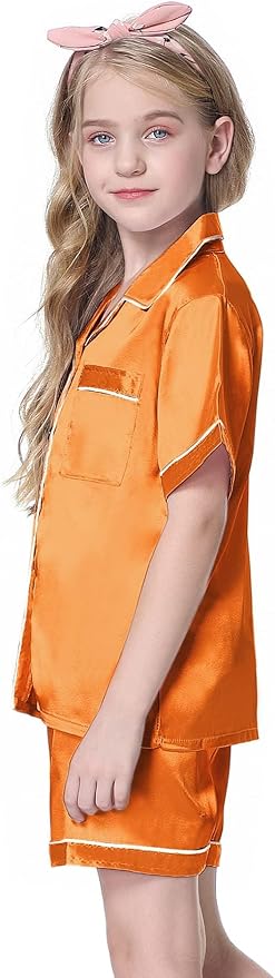Girls & Womens Satin Pajamas Set, Silk Button-Down Sleepwear 2 Piece Nightwear, 3 Years - Women XXL