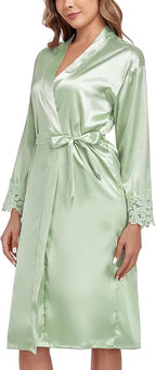BestWendding Women's Silk Robe Set 2 Pieces Pajamas Sets Sexy Soft Satin Robe with V Neck Camisole Lingerie Nightgown