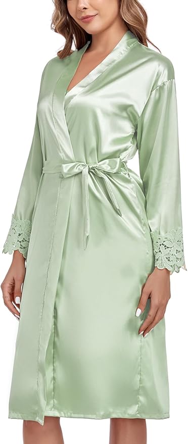 BestWendding Women's Silk Robe Set 2 Pieces Pajamas Sets Sexy Soft Satin Robe with V Neck Camisole Lingerie Nightgown