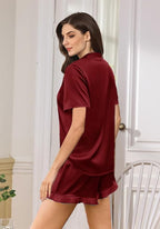 WJing Yi Jia Ruffle Pajama Sets For Women XS-4XL Womens Silk Satin Pajamas Set Silky Sleepwear Pj Sets Nightwear Loungewear