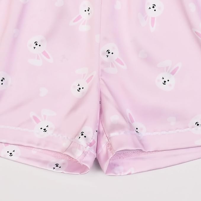 QPANCY Kids Satin Pajamas Sets Baby Boy Girl Button-Down Silk Sleepwear 2 Piece Short Sleeve Loungewear Clothes Set