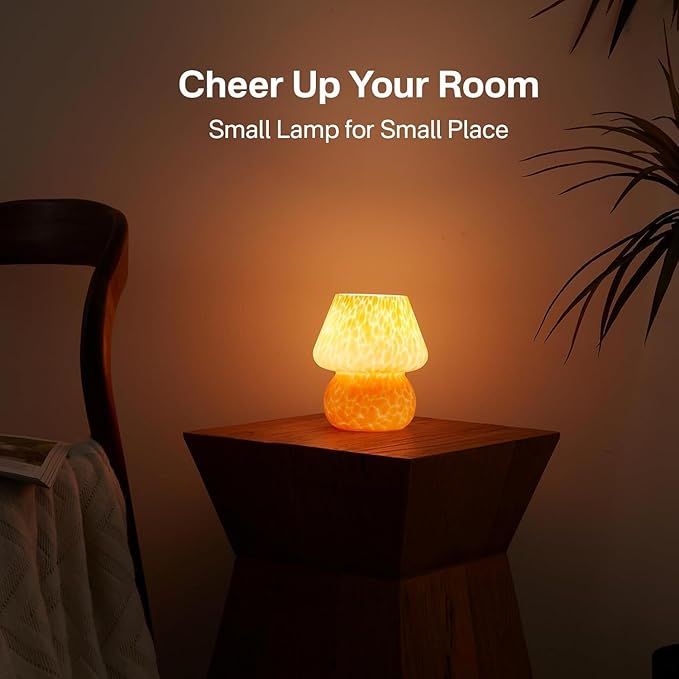 Dawnwake Mushroom Lamp Table Lamp for Bedroom,Small Desk Bedside Lamps for Living Room,Mushroom Decor Cute Mini Modern Mid Century Lamps for Night Stands,Aesthetic Home Living Room Decor(Flame Orange)