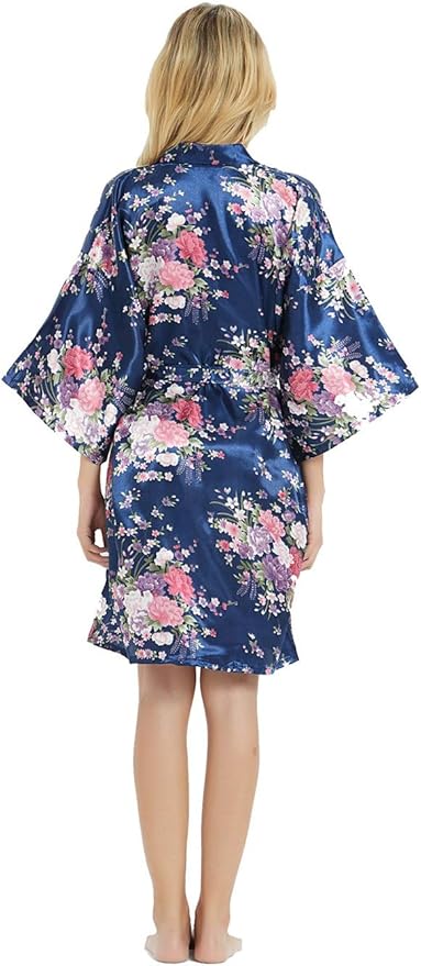 Women's Satin Robes Floral Bridesmaid Robes Short Silk Kimonos Sleepwear