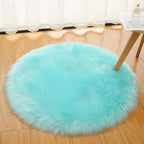 Faux Fur Round Area Rug Soft Fuzzy Carpet Fluffy Plush Mat Home Floor Decoration for Bedroom Living Room Bedside Lake Blue 23.6inch