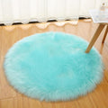 Faux Fur Round Area Rug Soft Fuzzy Carpet Fluffy Plush Mat Home Floor Decoration for Bedroom Living Room Bedside Lake Blue 35.4inch