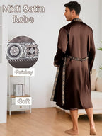 ChiaoLezhee Mens Satin Bath Robe with Shorts Set, Silk Paisley Kimono Lightweight, Soft Long Sleeve Sleepwear