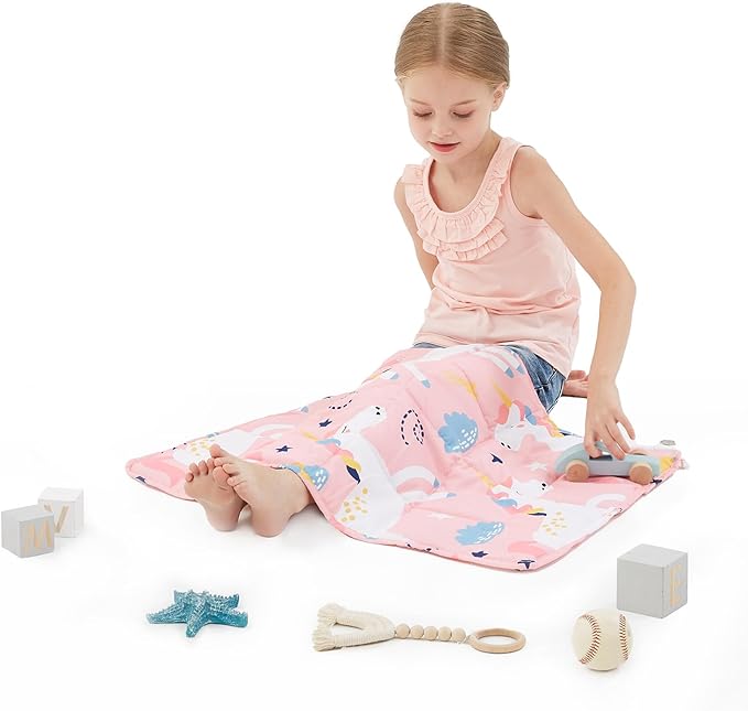 HOSUKKO Weighted Blanket - 2 lbs Pink Unicorn Heavy Lap Indoor - Small Size Breathable Blanket(19 * 21 inches, 2 lbs)