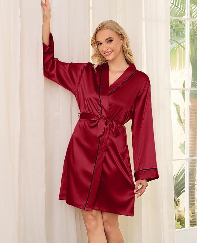Satin Robes for Women Elegant Satin Kimono Silk Bathrobe for Wedding, Bridal Party, Silk Sleepwear, and Loungewear