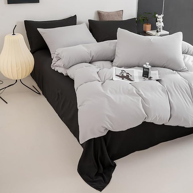 Luxlovery Silver Grey Comforter Set California King Light Grey Bedding Comforter Set Cal King Size Women Men Light Gray Bedding Set Soft Solid Men Women Bedding Set Comforter Cal King