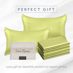 Elegant Comfort 6-PACK Cooling Viscose Satin Pillowcase Set with Hidden Zipper closure, Silky Smooth for Hair and Skin Care-Beautiful Gift Box-6-Piece Satin Pillowcases, Standard/Queen,Pistachio Green