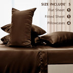 CozyLux Satin Sheets Full Size Sheets - 6 Piece Silky Full Size Bed Sheets, Luxury Brown Full Bed Set with Smooth and Soft Microfiber, Includes 1 Fitted Sheet, 1 Flat Sheet and 4 Pillowcases