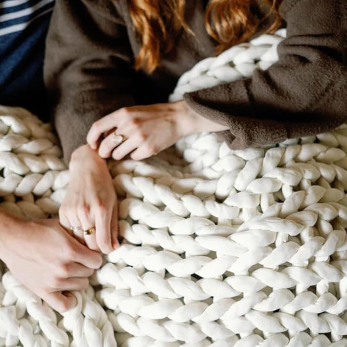 Nuzzie Original Knit Weighted Blanket - Breathable, Cooling, Hand Made Knit Throw Blanket for Sleep - Machine Washable, Stylish Decor Design (Cream, Throw | 12lbs | 44"x60")