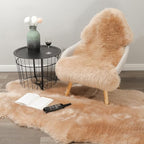 Real Sheep Skin Rug with Little Patches-Genuine Fuzzy Sheepskin Carpet for Bedroom Floor Living Room Sofa Luxury Fur Wool Pad (Light Brown, 2FT×6FT Patchwork)