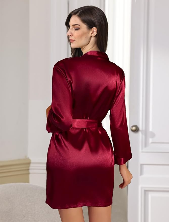 WJing Yi Jia Womens Satin Kimono Robe Silky Robes Floral Bathrobe Bride Bridesmaid Wedding Bridal Dressing Gown Loungewear