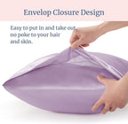 BEDELITE Satin Pillowcase for Hair and Skin, Super Soft and Cooling Similar to Silk Pillow Cases 2 Pack with Envelope Closure, Gift for Women Men(20"x36" King Size, Lavender)