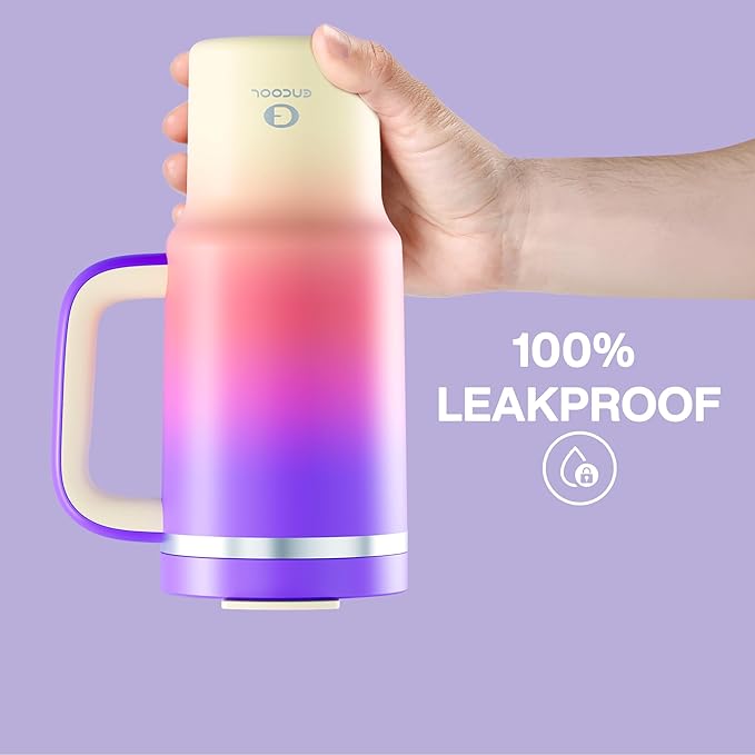 32 oz Tumbler with Handle and Straw: Stainless Steel Insulated Tumbler Keeps Cold for 24 Hours, Leakproof Travel Cup Fits in Cup Holder and BPA-Free, Peach Dream