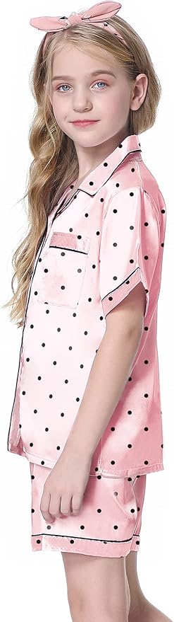 Girls & Womens Satin Pajamas Set, Silk Button-Down Sleepwear 2 Piece Nightwear, 3 Years - Women XXL
