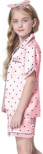 Girls & Womens Satin Pajamas Set, Silk Button-Down Sleepwear 2 Piece Nightwear, 3 Years - Women XXL