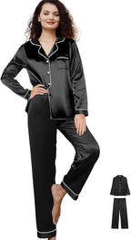 WJing Yi Jia 3Pcs Satin Pajama Sets For Women XS-3XL Womens Silk Pajamas Set Silky Sleepwear Nigtwear Loungewear Long Pj Set