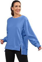 Nirovien Womens Oversized Crewneck Sweatshirt Side Slit Long Sleeve Pullover Slouchy Fit Tops