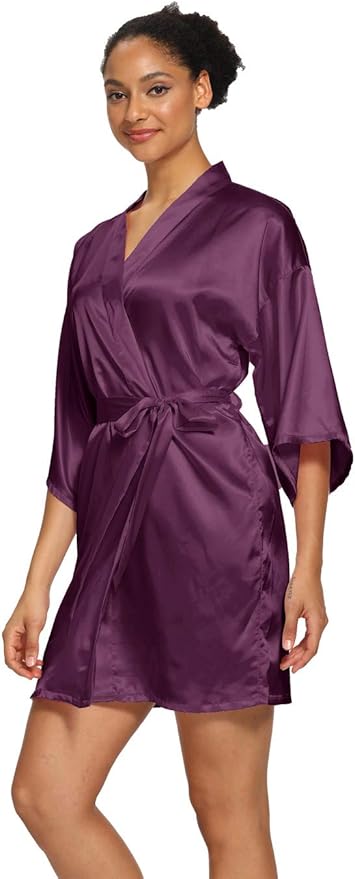 Women's Satin Robes Floral Bridesmaid Robes Short Silk Kimonos Sleepwear
