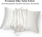 Satin Pillowcase for Hair and Skin, Ivory Silk Pillowcase Queen Size Set of 2 Pack Cooling Satin Pillow Cases with Envelope Closure, Vegan Silk Satin Pillowcase Set with 2 Scrunchies