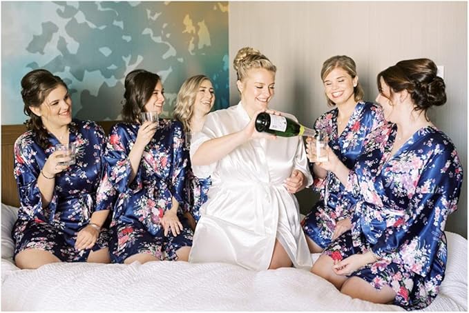 Women's Satin Robes Floral Bridesmaid Robes Short Silk Kimonos Sleepwear