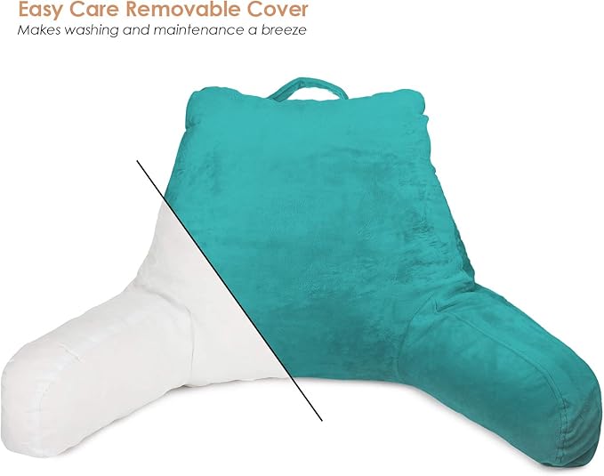 Clara Clark Reading Pillow with Shredded Memory Foam for Sitting Up in Bed and Couch, Back and Arms Adjustable Support for Adults & Teens Backrest Pillows for Reading, with Washable Cover Teal