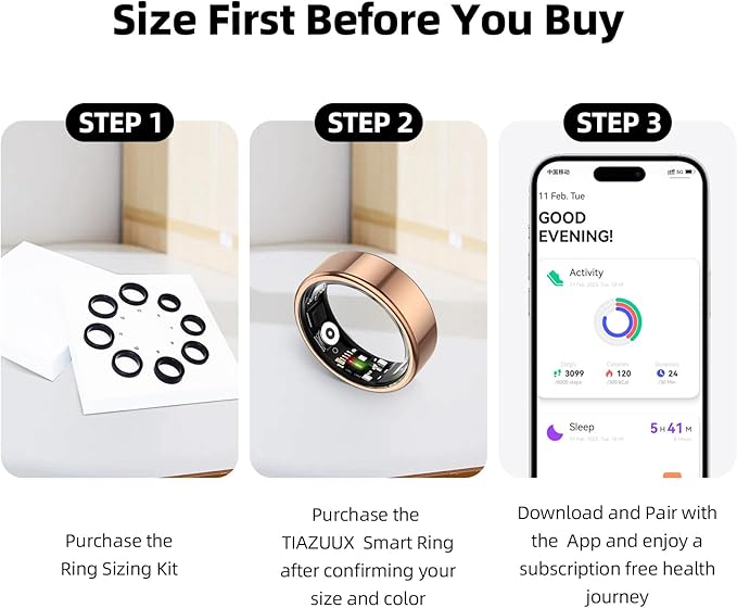 Smart Ring for Women&Men-Activity/Sleep/Heart Rate/HRV/Stress/Women's Health Tracker-IP68 Waterproof/Wearable-No Subscription Fee Required-Compatible with iPhone &Android