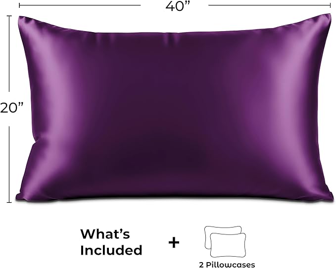 Pure Bedding Satin Pillowcase 2 Pack - King Size (20"x40", Purple) - Silky Pillow Cases for Hair and Skin - Satin Pillow Covers with Envelope Closure - Extra Soft Premium Microfiber