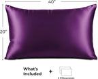 Pure Bedding Satin Pillowcase 2 Pack - King Size (20"x40", Purple) - Silky Pillow Cases for Hair and Skin - Satin Pillow Covers with Envelope Closure - Extra Soft Premium Microfiber