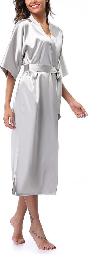 Women Kimono Long Robe Lightweight Bathrobe Soft Nightwear Comfy Nightgown