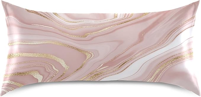 Rose Gold Satin Pillowcase for Hair and Skin, Rose Gold Marble Silk Pillow Case with Envelope Closure, Queen Size 20x30 inches, 1 PC