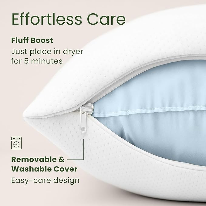 Memory Foam Pillows Queen Size Set of 2 - Cooling Bed Pillows for Sleeping - Back, Stomach, Side Sleeper Firm, Comfy Cool Shredded - 2 Pack, Rayon Derived from Bamboo
