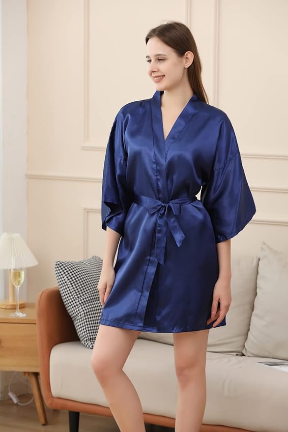 QXQTER Peony Floral Silky Satin Robe Wedding Bridal Party Bride Bridesmaid Robes for Women Dressing Gown Kimono Robe