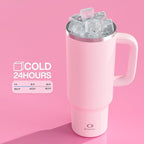 40 oz Tumbler with Handle and Straw: Stainless Steel Insulated Tumbler Keeps Cold for 24 Hours, Leakproof Travel Cup Fits in Cup Holder and BPA-Free, Cotton Candy