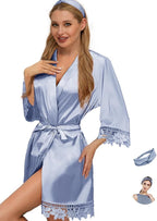 Silk Robes for Womens 2Pcs Satin Robe Kimonos Bridesmaid Bride Lace Bathrobes Sleepwear Bridal Silky Loungewear Wedding Robes
