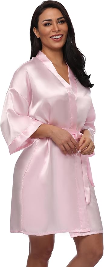 Women's Short Silky Robes Womens Satin Bathrobe Bride Bridesmaid Wedding Party Sleepwear Loungewear
