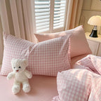 Nayoroom Gingham Duvet Cover Oversized King Pink White Plaid Checkered Comforter Cover 3 Pcs Soft Breathable Washed Microfiber Grid Farmhouse Bedding Set with Pillow Shams