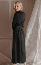 Women Sexy Satin Lace Robe,Long Sleeve Silk Bathrobe with Belt Soft Lightweight Full Length Sleepwear