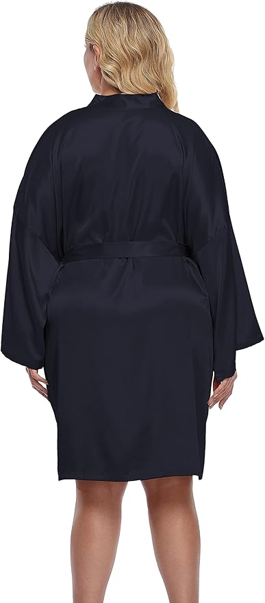 Women's Plus Size Short Silky Bathrobes Satin Kimono Robes Bride Bridesmaid Loungewear Soft Nightgown
