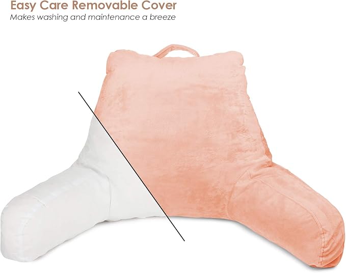Clara Clark Reading Pillow for Kids & Teens with Shredded Memory Foam, Backrest Pillows for Reading, Watching, and Gaming, Use on The Couch, Bed, or Floor, Adjustable Support, Washable Cover Peach