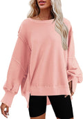 Nirovien Womens Oversized Crewneck Sweatshirt Side Slit Long Sleeve Pullover Slouchy Fit Tops