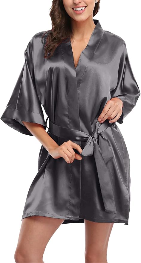 Giova Women's Satin Robe Bride & Bridesmaid Wedding Party Bathrobe Short Kimono Gown