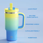 ENCOOL 32 oz Tumbler with Handle and Straw: Stainless Steel Insulated Tumbler Keeps Cold for 24 Hours, Leakproof Travel Cup Fits in Cup Holder and BPA-Free, Soft Lagoon